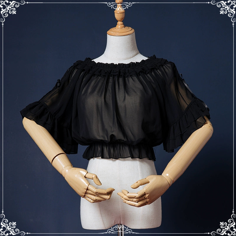 Eieyomi - Iris Love - Gothic Princess Lolita JSK Dress + Elegant Chiffon Top Black Top Only S