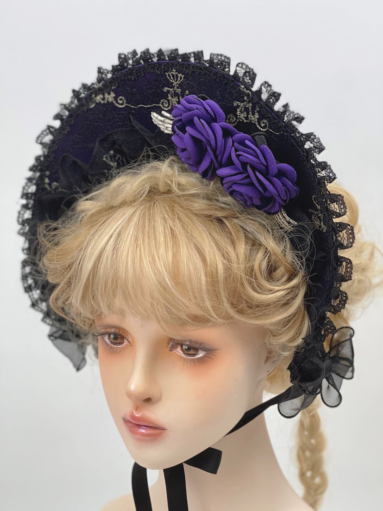 Angels Heart~Halloween Gothic Lolita Lace JSK Set purple bonnet S 