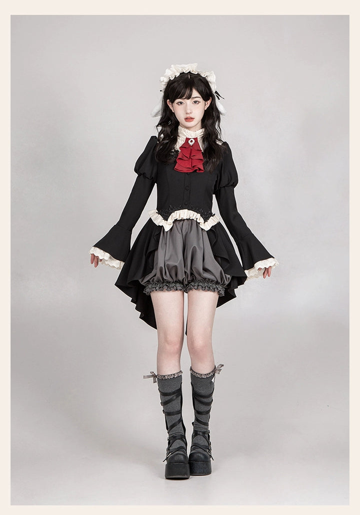 With PUJI~Night Feast~Gothic Lolita Suit Ouji Lolita Tailcoat Tiered Skirt Shorts