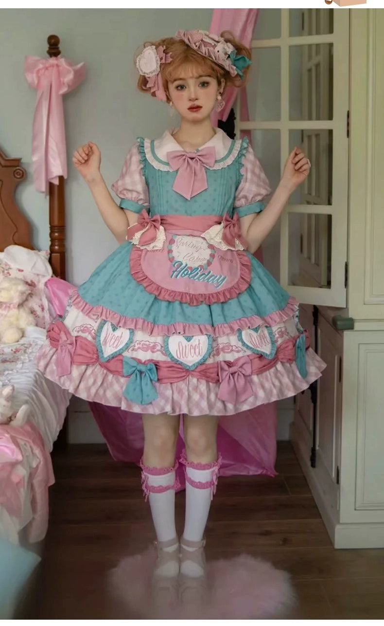 Sakurahime~Cake Party~Sweet Lolita Pink-blue Tiered OP   