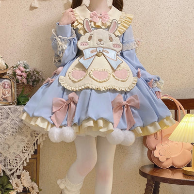 Cute Girl~Zero Card Rabbit~Kawaii Lolita OP Dress Long Sleeve Dress   