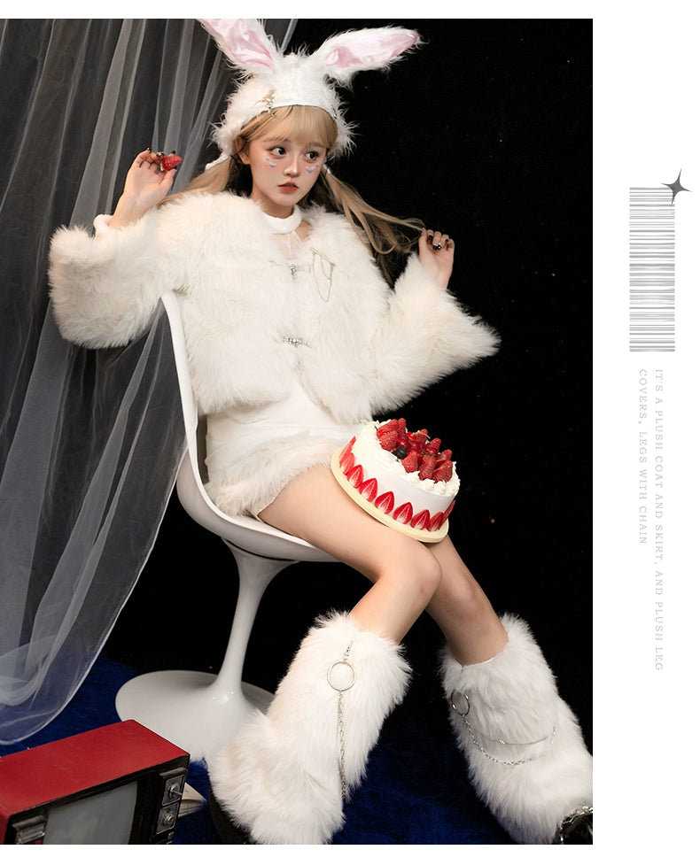 Urtto~Snow Song~Winter Lolita Coat Faux Fur Warm Plush Set   
