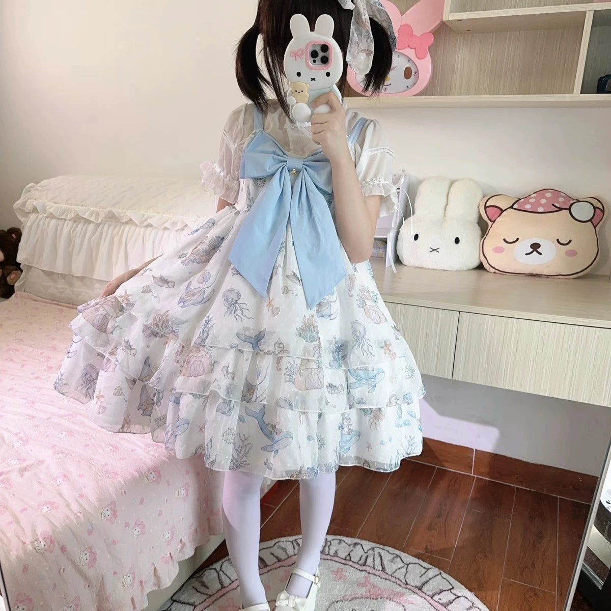 Ocean Sweetheart - Chiffon Sweet Lolita JSK Dress, Whale & Jellyfish Print 44902:826995