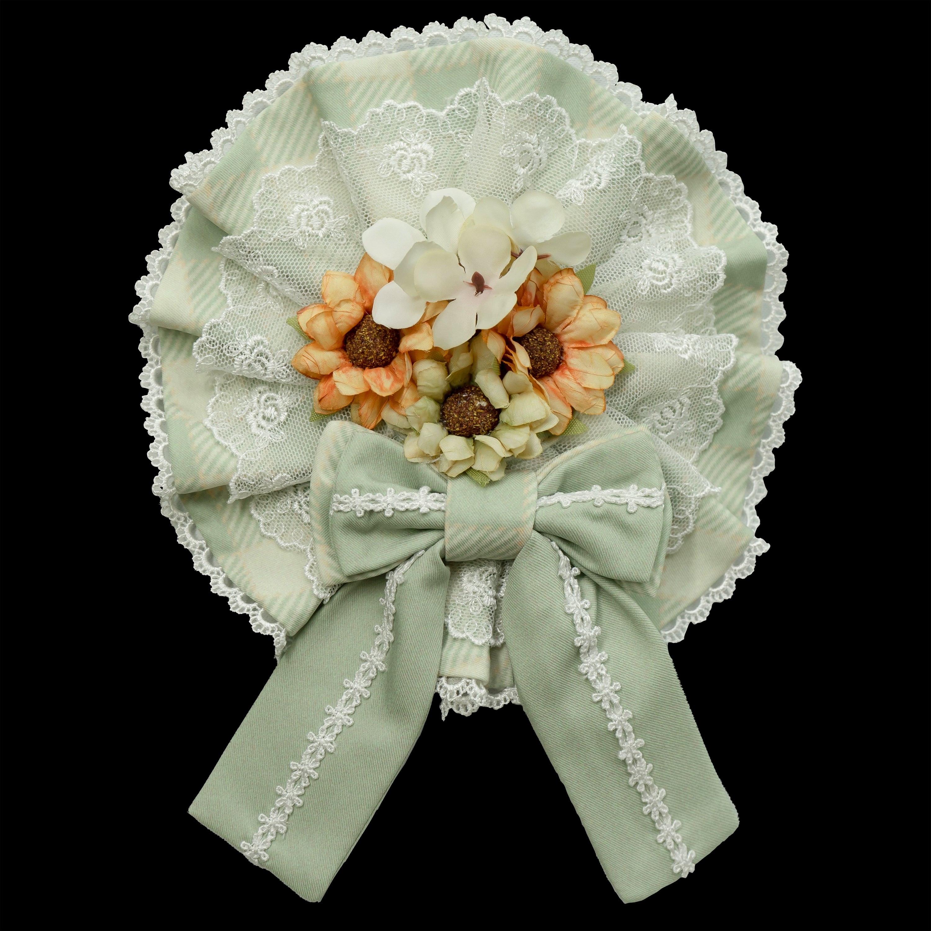 Chaton Jardin - Sunny Cat - Sweet Lolita Cat Ear KC Plaid Flower Ball Brooch One Size Light Green-Dual-use Flower Brooch