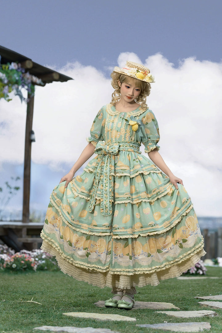 Miss Point~Lemon Chick~Country Lolita Printed OP With Button Front 42984:760395