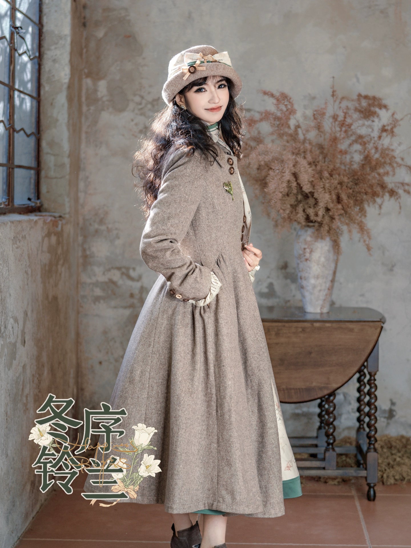 Button Bear - Winter Lily Bell - Classic Lolita Bust-Supporting JSK, Long Waisted Coat 44351:804153