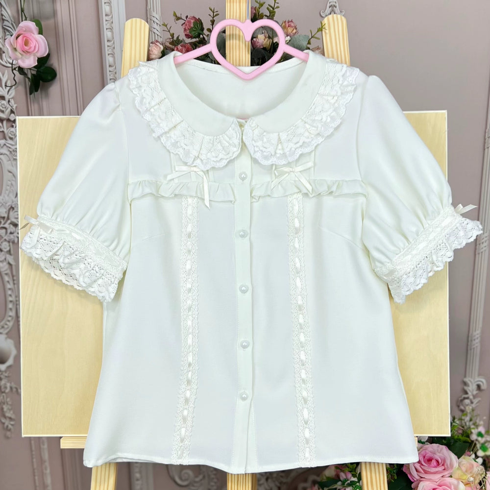 DMFS~Sweet Lolita Shirt Vintage Doll Collar Summer Top   