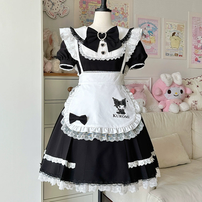 Confession Balloon~IP Collab Maid Lolita OP Dress S Black and White OP(with a apron + a detachable bow) 