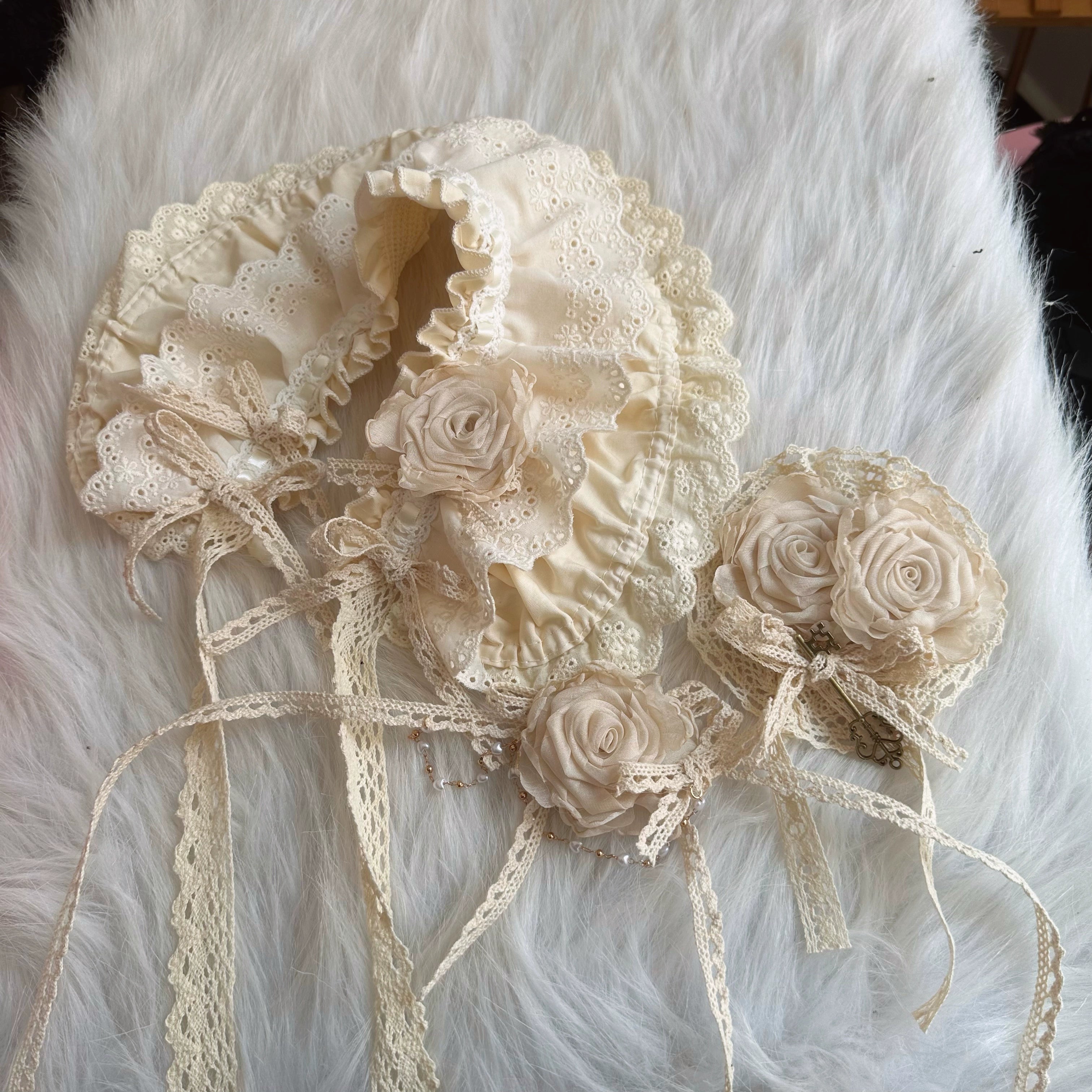 Chestnut Lolita - Handmade Cotton Lolita Bonnet Rose Elements BNT