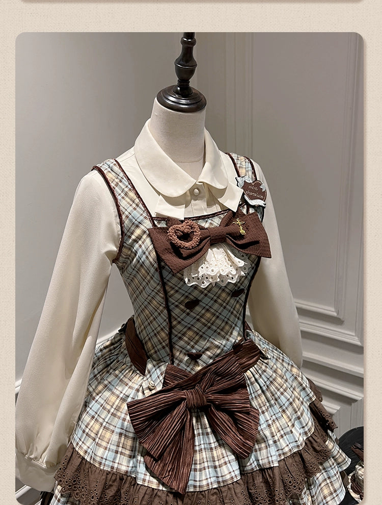Tan Tuan - Chocolate Mint Day - Kawaii Lolita Jumper Dress, Tiered Ruffles, Sweater Cape 43470:777339