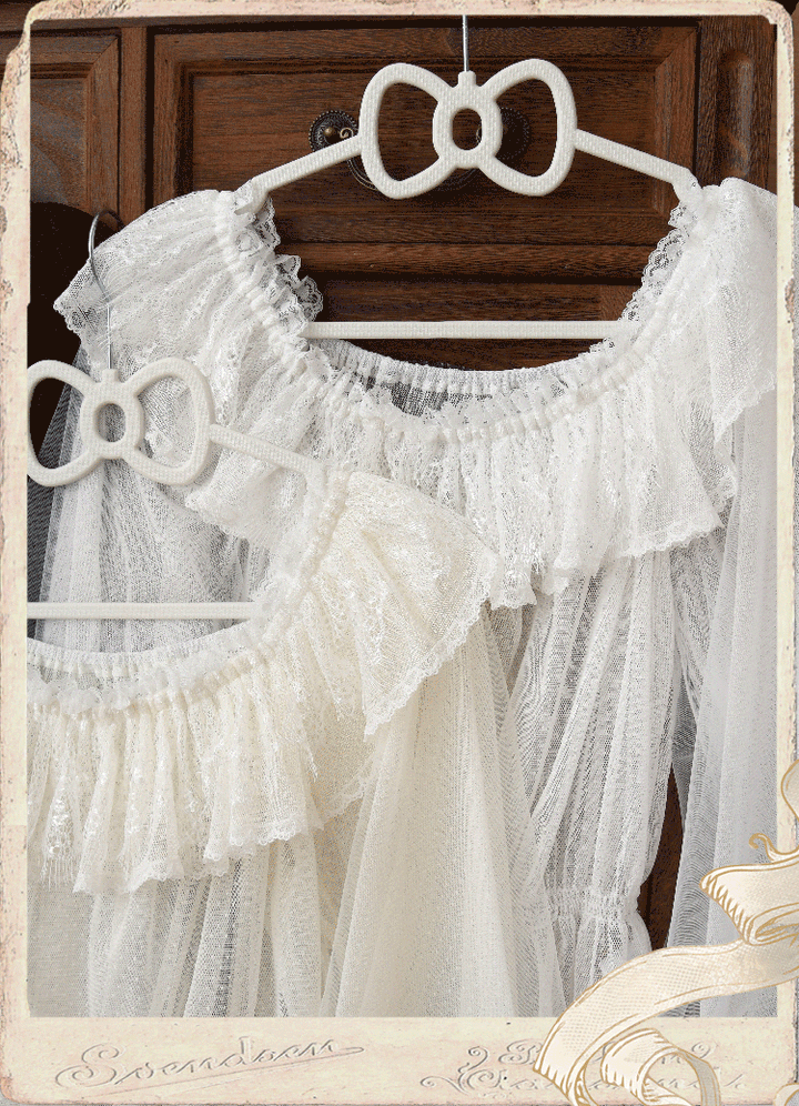 Time Memory~Layered Heart~Sheer Classic Shirt with Mutton Sleeves & Polka Dot 42821:757752