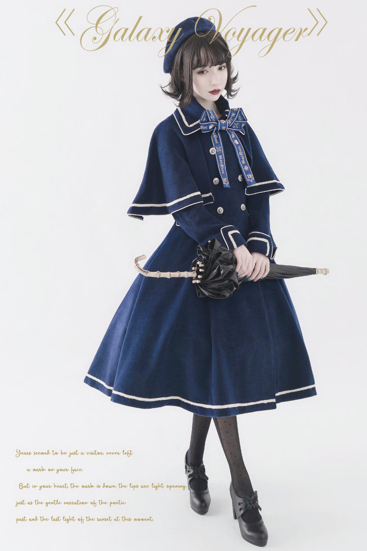 Unideer~Galaxy Traveler~Classic School Lolita Overcoat with Detachable Cape and Bow 39940:643360