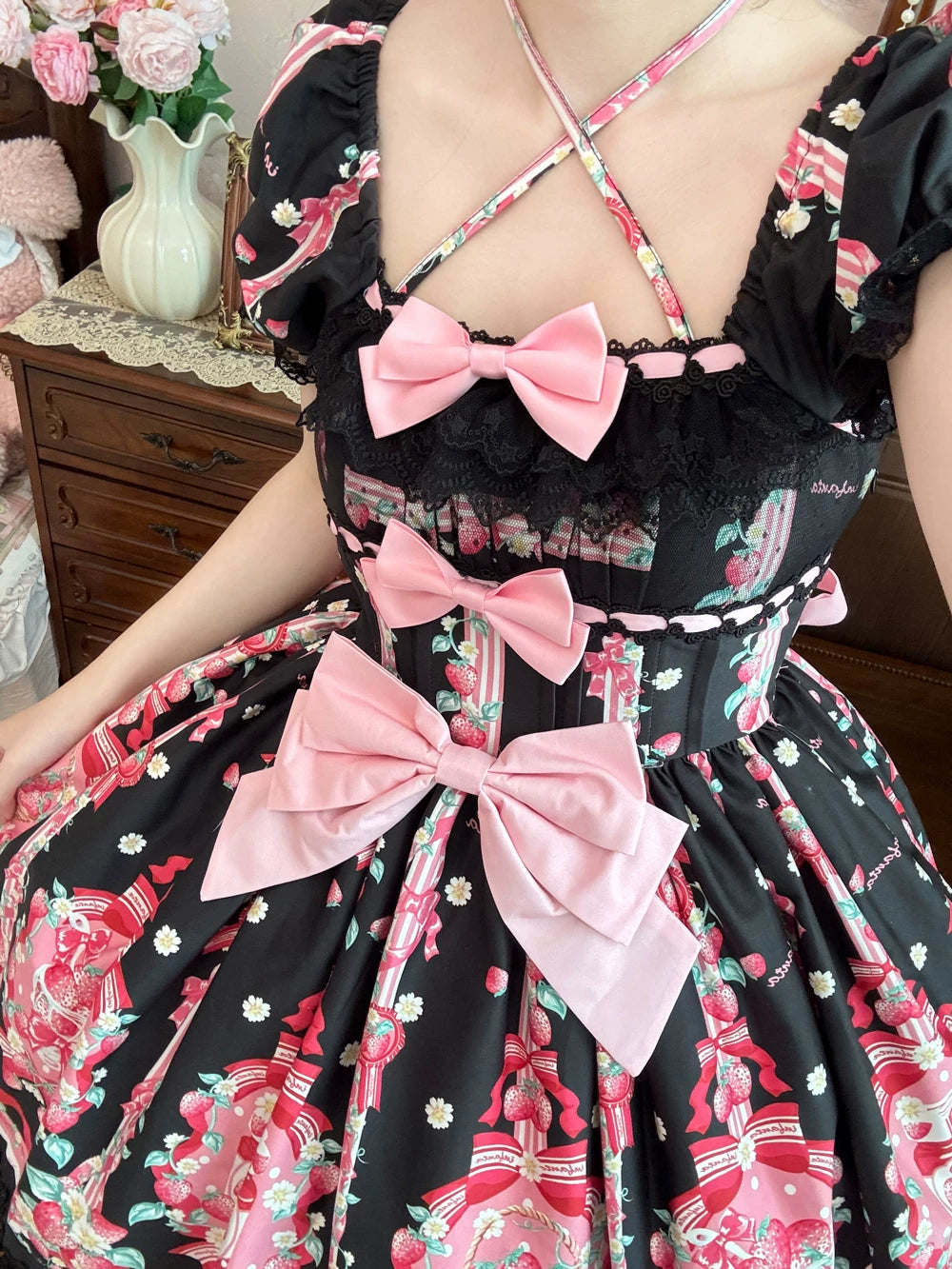 Strawberry Chef - Printed Old School Lolita Dress, Detachable Bows 44505:810366