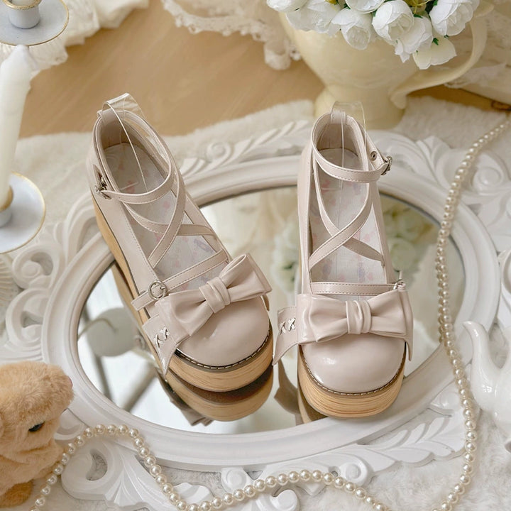 SeeYou~Sweet Cake~Sweet Lolita Platform Shoes Wood Grain 35 Ivory