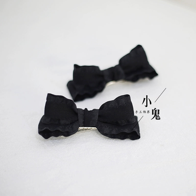 Xiaogui - Cute Lolita Headwear Ponytail Hairclips Daily Lolita Accessories a pair of black hairclips