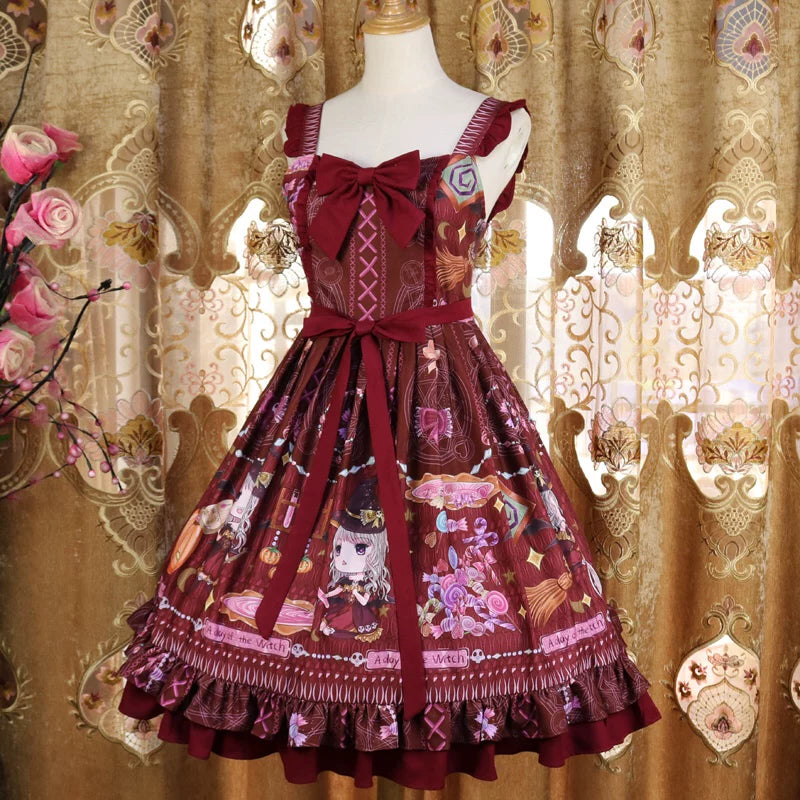 Halloween Sweet Lolita JSK Dress, Witch & Pumpkin Print 45945:869601