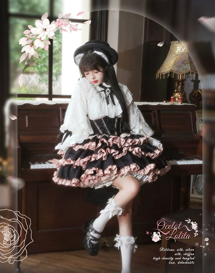 OCELOT~Blackberry Love Song~Black Pink Lolita Skirt Lolita Cake Skirt   