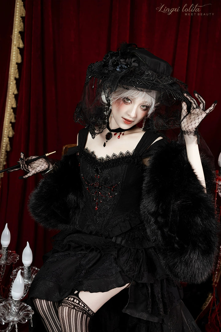 Lingxi Lolita~Lord of the Night~Gothic Lolita Skirt Suit Mermaid Skirt and Fishbone Bodice 42159:730273