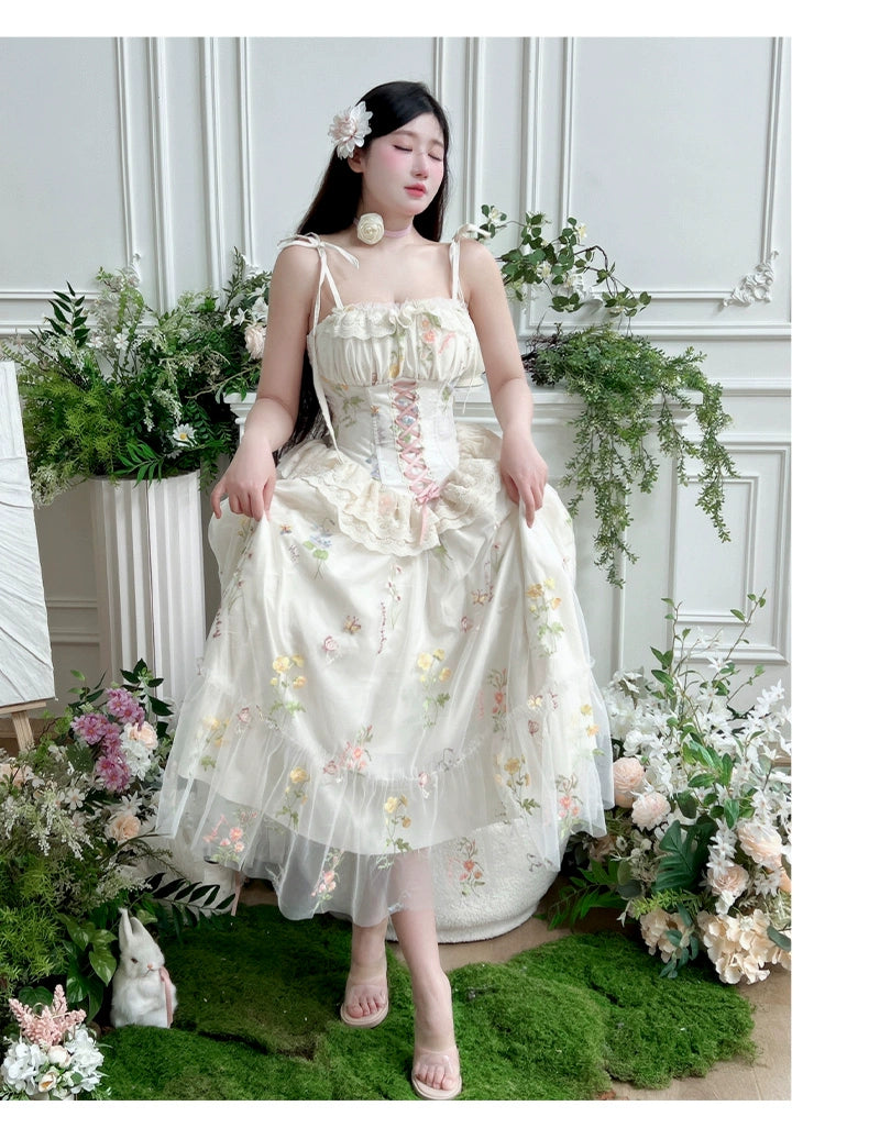 Diamond Honey~Spring Bouquet~Sweet Lolita JSK Dress Fairy-like Embroidered Mesh Dress   