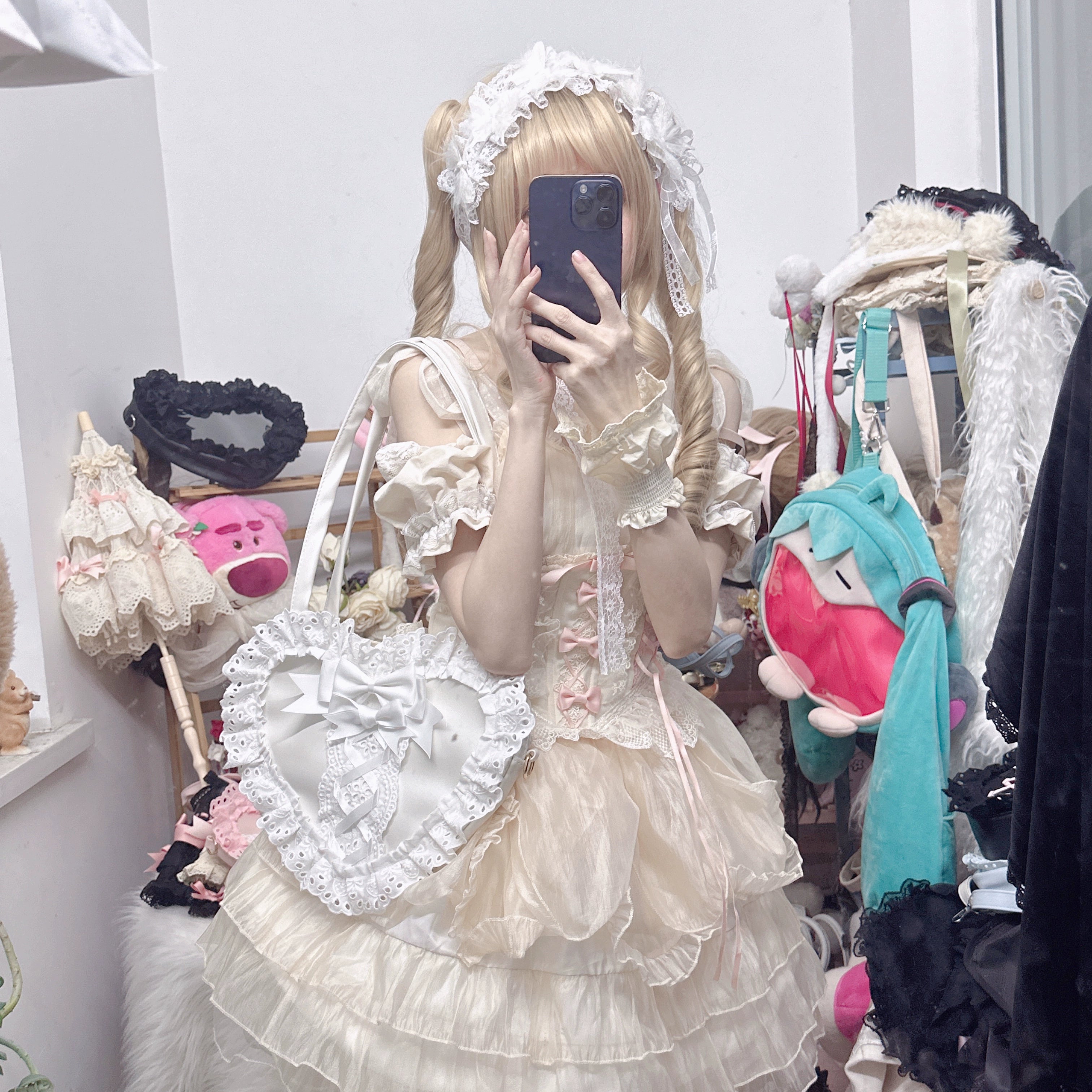 Chestnut Lolita~Sweet Lolita Bag Heart-shaped Lace Bag Multicolors 36106:523268