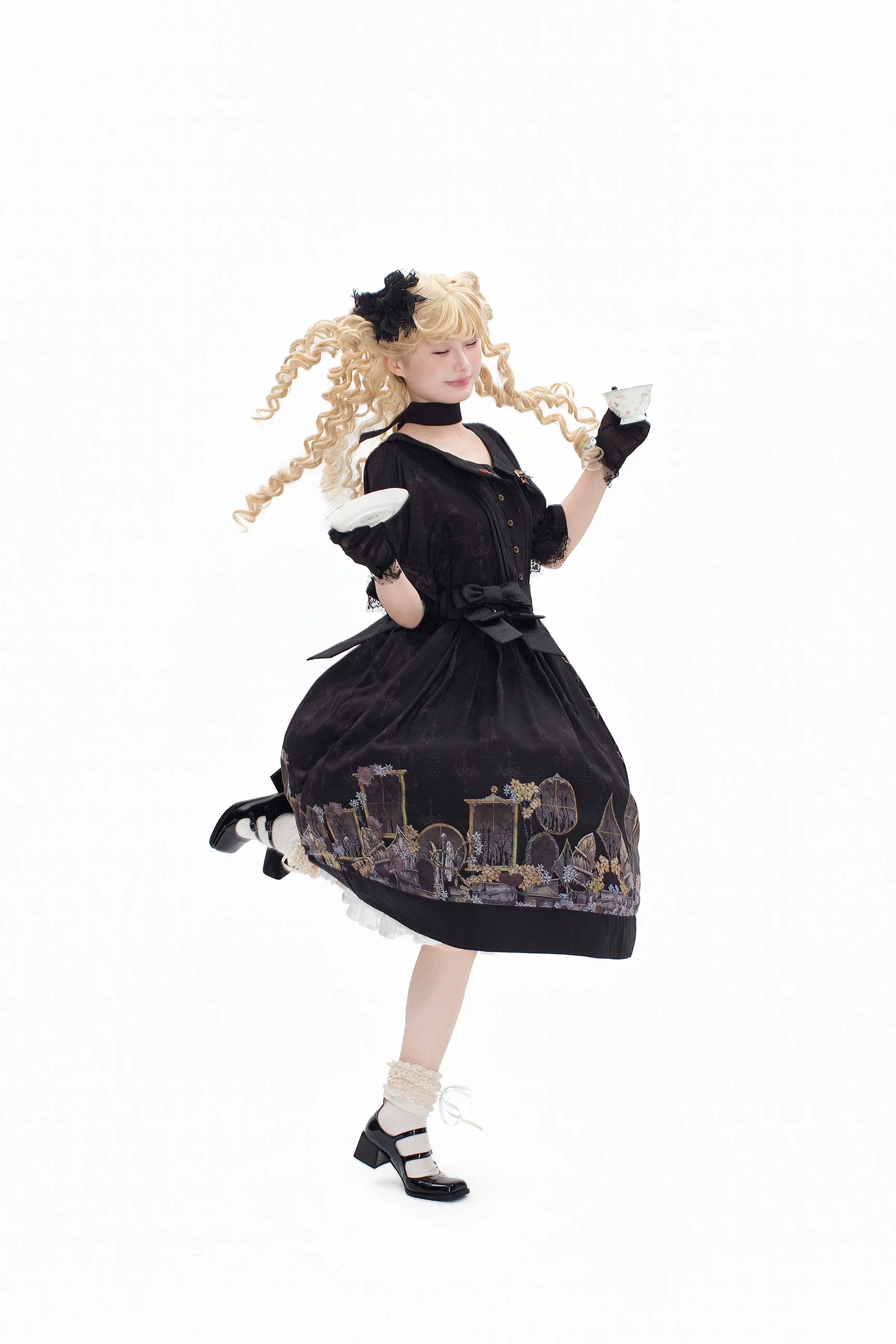 Window of Shadows - Plus Size Gothic Lolita OP & JSK, Window and Floral Print 45889:866718