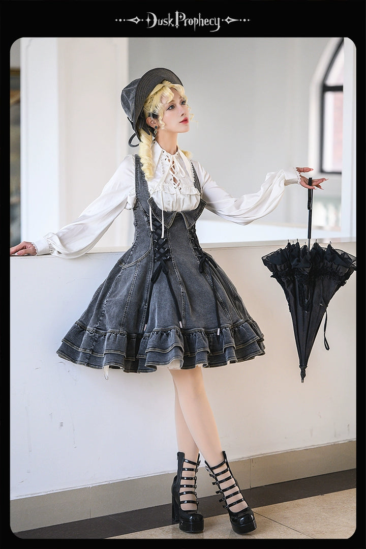 DuskProphecy~Egret 2.2-3.1 Version~Sweet Lolita Denim JSK Bust-Supporting Dress 42166:729618