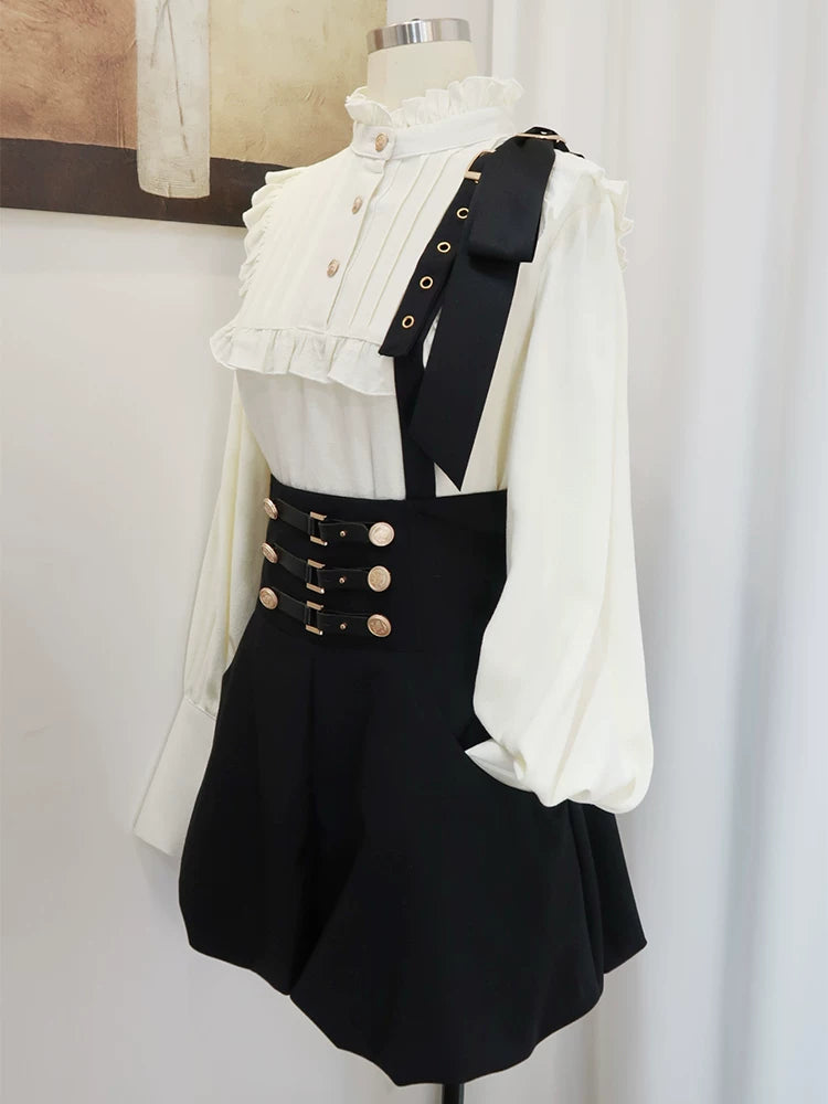 Eternal Night Echo - Ouji Lolita Blouse and Bubble Shorts, Detachable Suspender (L M S XL) 45451:850714