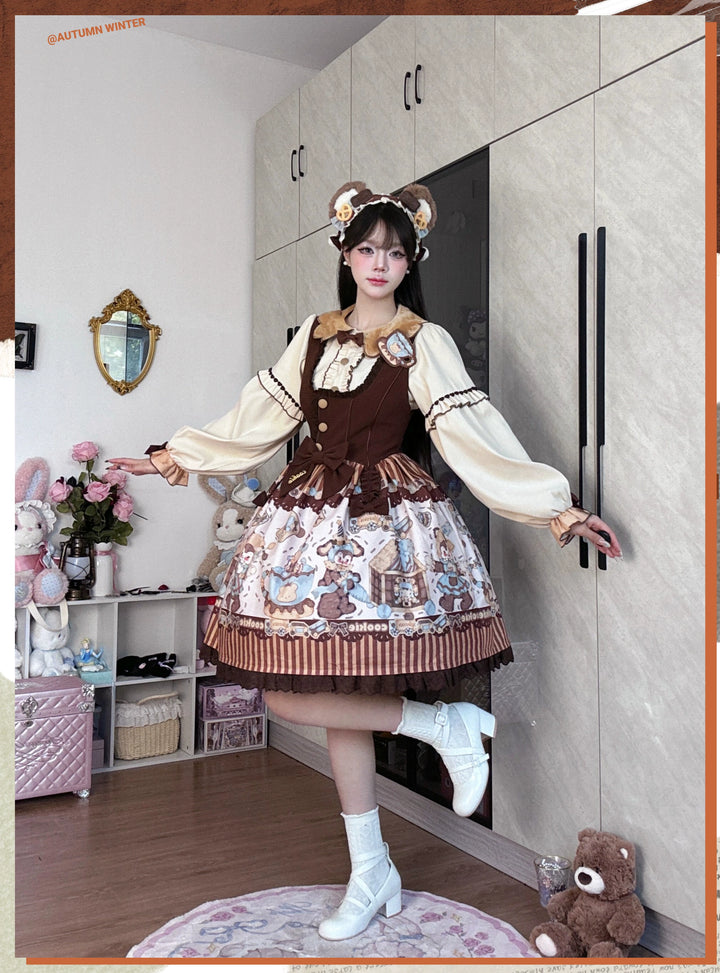 Star Fantasy~Bear Biscuit~Sweet Lolita Dress Winter Lolita OP and Salopette