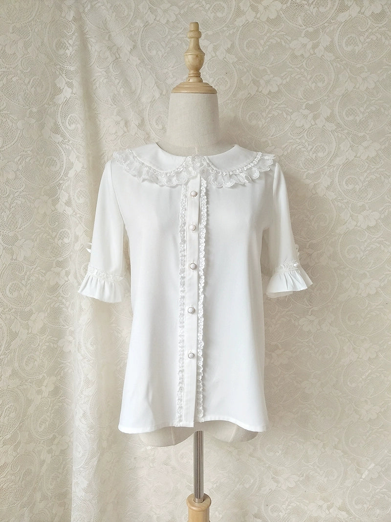 Youlan Lane - Chiffon Peter Pan Collar Kawaii Lolita Blouse White XS