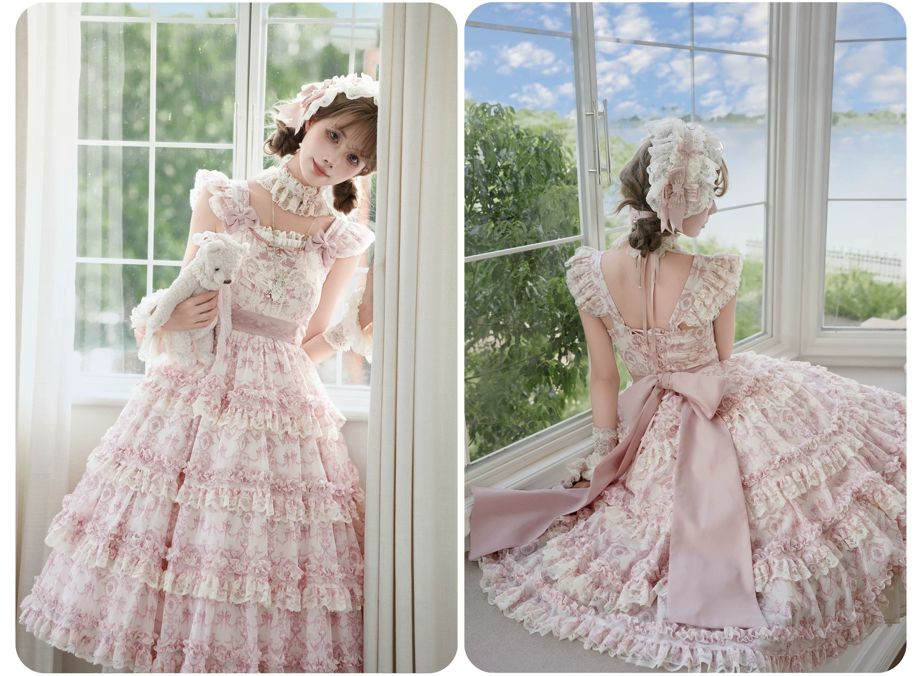 Rose Fragrance - Classic Lolita Lace JSK & OP Dress, Rose & Perfume Bottle Print 45850:865590