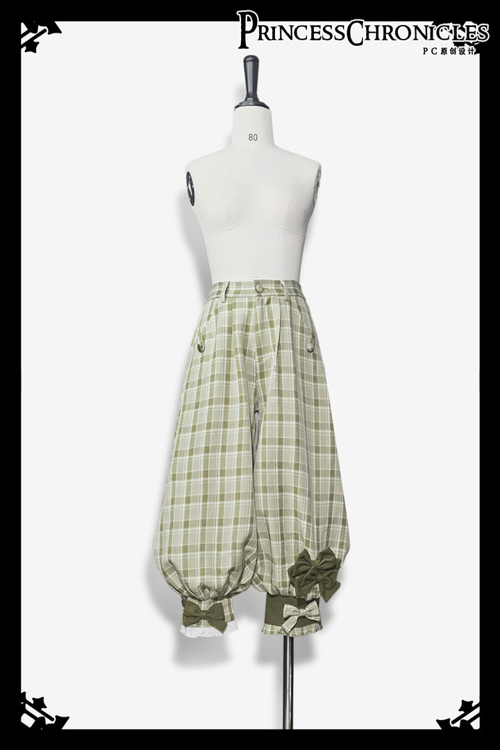 Princess Chronicles~Secret Morning Paper~Ouji Lolita Shirt and Matcha Green Capri Pants S plaid capri trousers(In stock) 