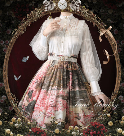 Time Memory~Misty Flower Weave~Elegant Lolita Shirt Stand Collar Mutton Sleeve Blouse white blouse S 