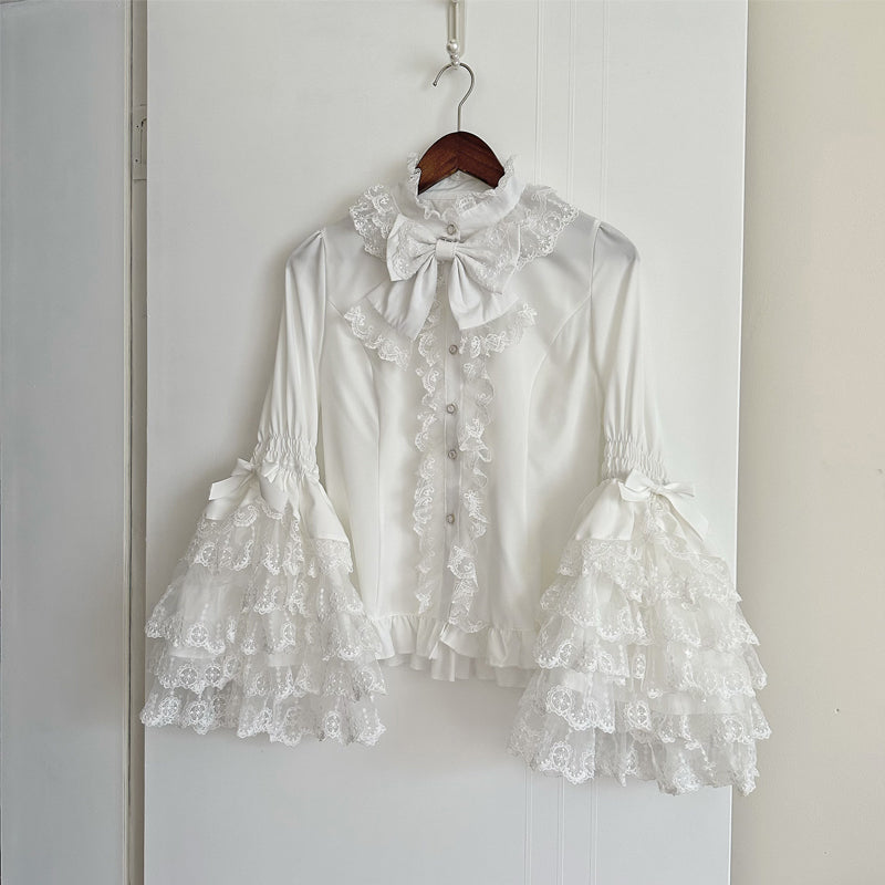 Hanguliang - Spring Awakening - Sweet Lolita JSK and Princess-Sleeved Shirt with Lace Detail White - Blouse Only S