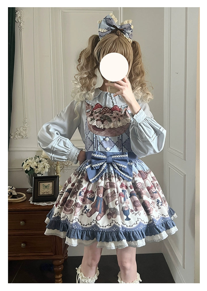 Spireme Cat - Hazelnut Bear - Kawaii Lolita Dress, Bear & Dessert Print Salopette Only S