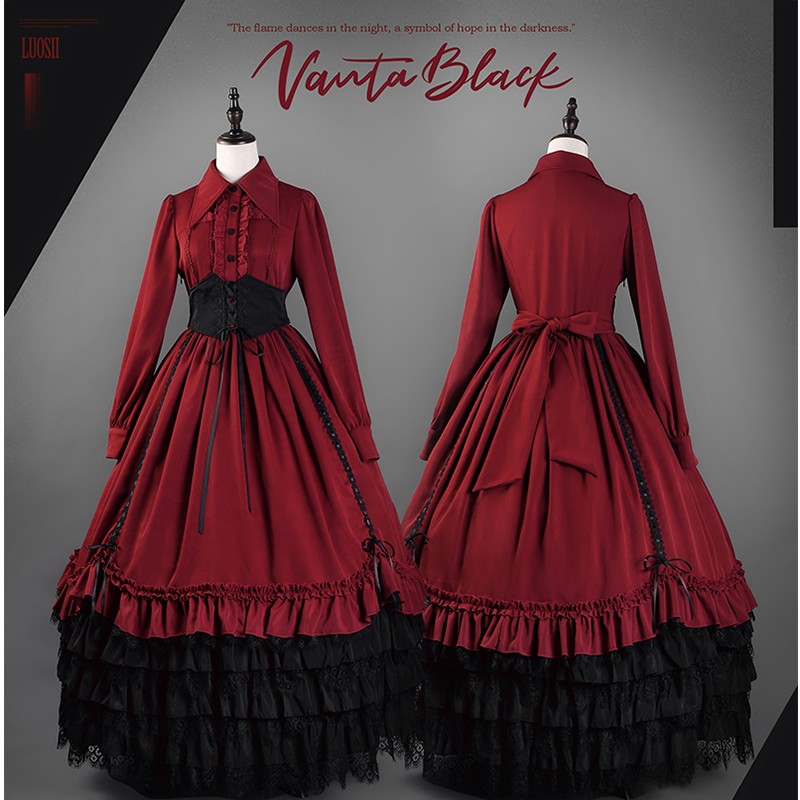 Bloodlust Banquet - Color-Block Gothic Lolita Dress, Lifted Hem 44429:807927