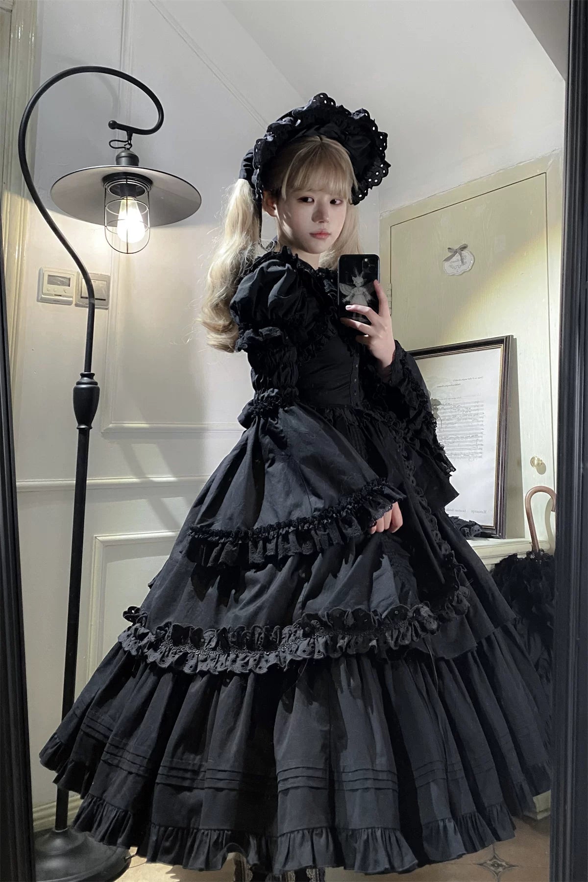 Cotton Gothic Lolita Long JSK, Drawn-up Hem 45213:841027