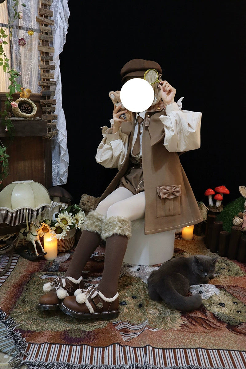 Baozizhu~Detective Goose~Autumn Winter Lolita Cape Retro Cute Woolen Lolita Coat   