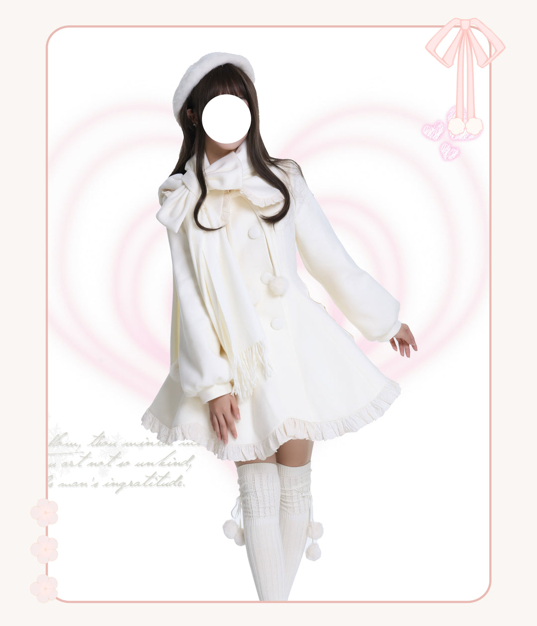 Platycodon House~Winter Love Song~Winter Sweet Lolita Coat Korean Style Overcoat Bow Scarf