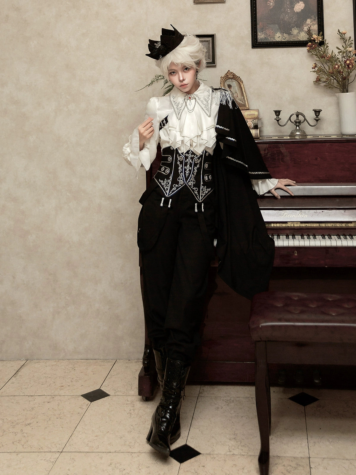 Your Princess - Ouji Lolita Pants Set, Detachable Jabot & Shawl 44129:797290