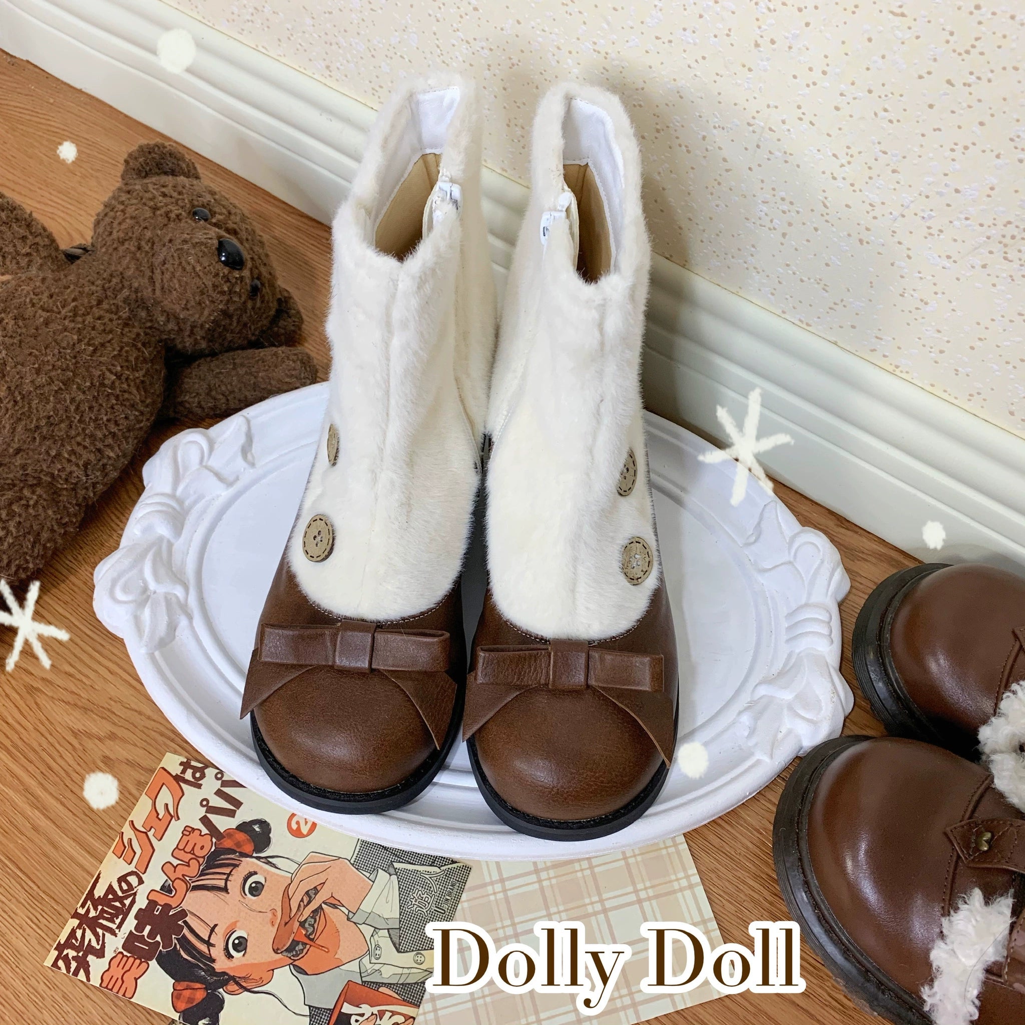 Dolly Doll~Winter Lolita Boots Fur Mary Jane Lolita Low Heel Shoes 32674:403470