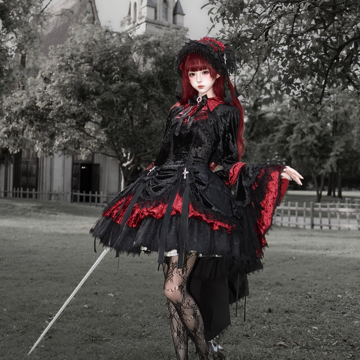 Dark Raven Poem - Gothic Lolita JSK & Bolero Dress Set, Diamond Velvet 45967:869789