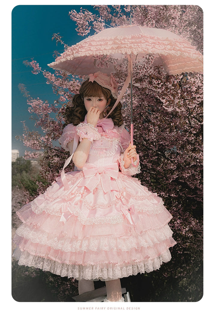 Summer Fairy~Strawberry Angel~Sweet Lolita JSK Suit Tiered Ruffle Dress Set