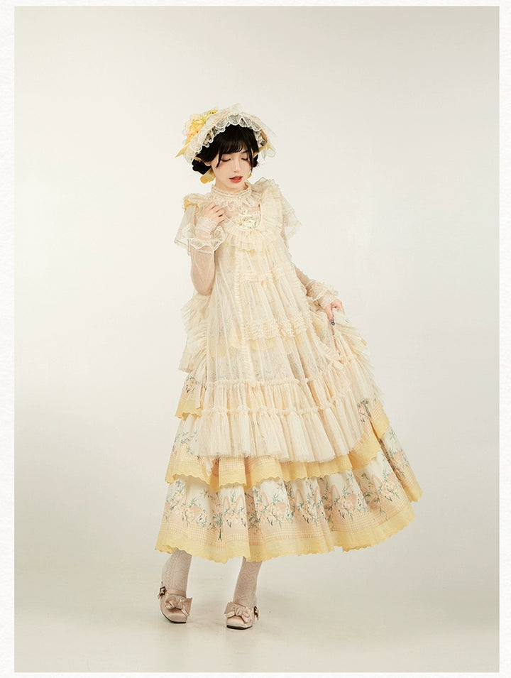 With PUJI~Letters and Poetry~Classic Lolita Tulle Over-Skirt for Summer