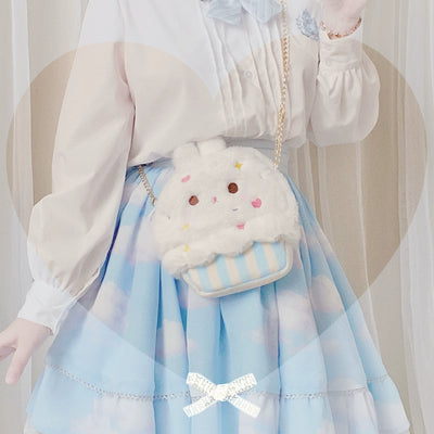 (BFM)PiggyLass~Cute Plush Lolita Bag Rabbit Cake Bag rabbit cake bag + metal chain  