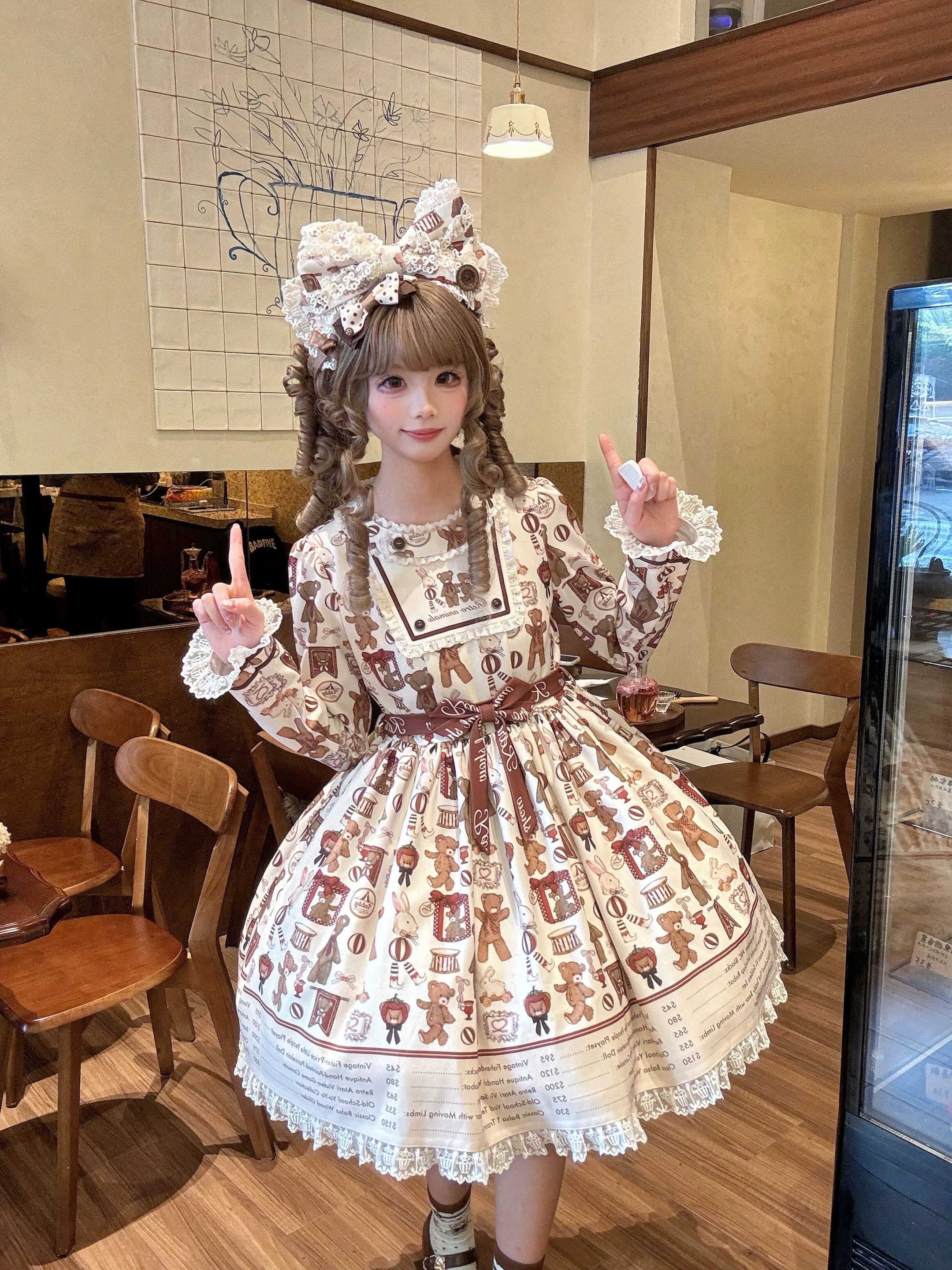 Fairyfaith - Little Bear Daily - Kawaii Lolita Embroidered JSK & OP Dress, Bear Print 44384:806251