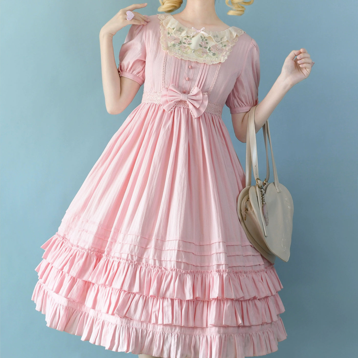 (BFM)Strawberry Witch~Nerry~Sweet Lolita Embroidered OP Dress Multicolors S pink short-sleeved long dress 