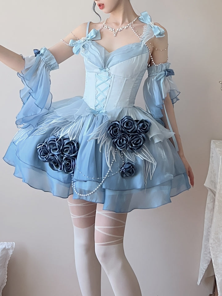 Meowing and fruity~Swan Fantasy~Fairy Lolita Short JSK Ballet-Style Jumper Dress