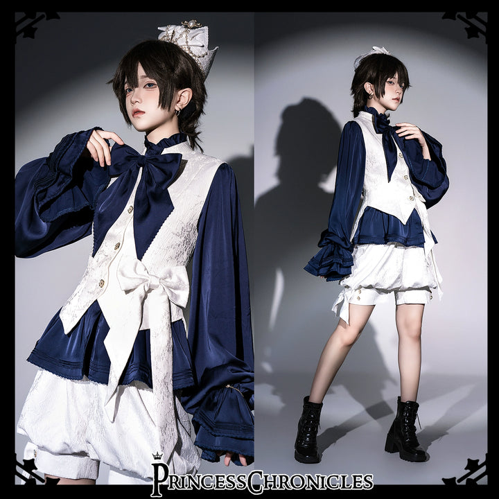 Princess Chronicles~Rabbit Hunter~Ouji Lolita Shirt Sapphire Blue Long Sleeve Blouse   