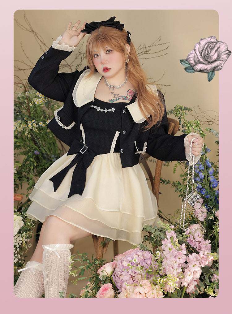 Yingtang - Plus Size Lolita Coat Elegant Puffy Skirt Suit