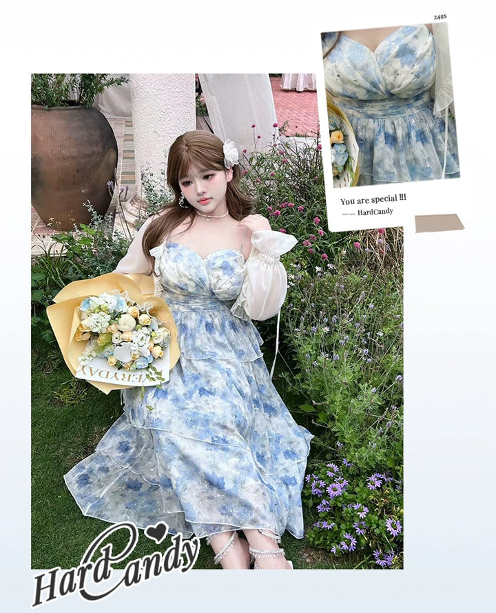 Yingtang~Plus Size Blue Lolita JSK Dress Cardigan Set New Arrival   